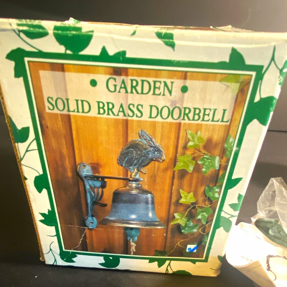 Solid Brass Mechanical Wired Door Chime w/ Rabbit Pull Cord, Bracket, Bell